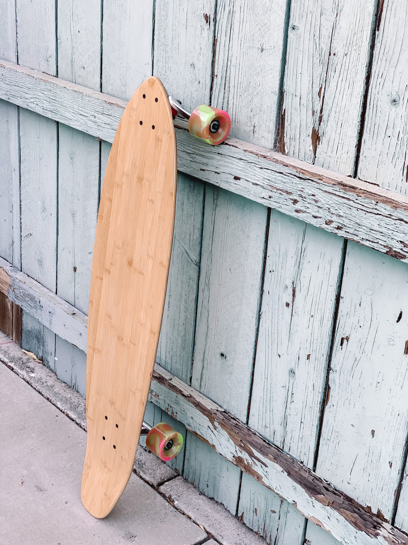 Bamboo Kicktail Cruiser Longboard (pink/green wheels)